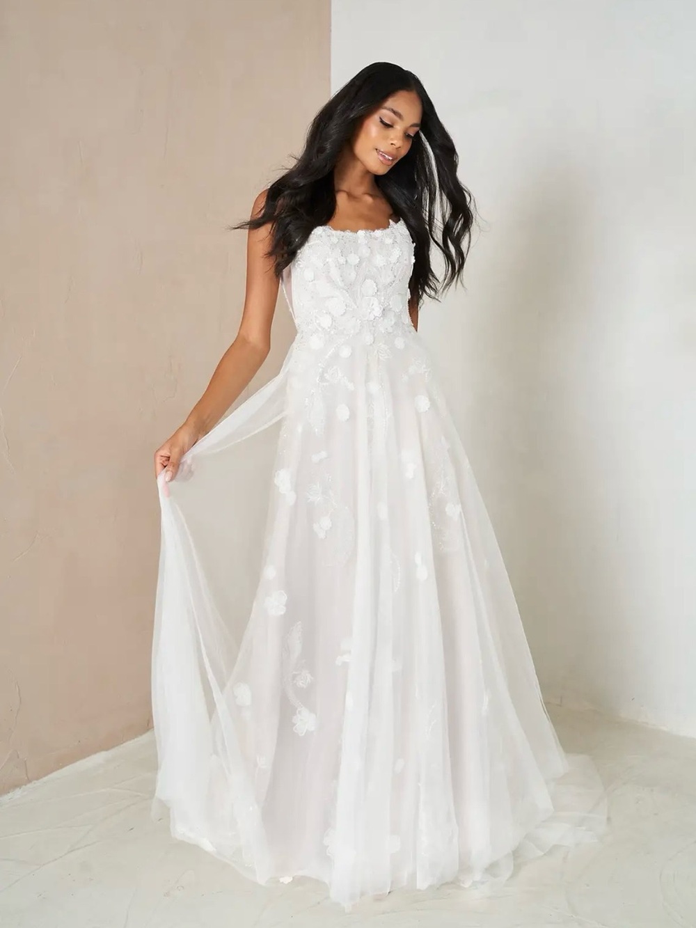 Azazie Beaded Appliqué A-Line Wedding Dress